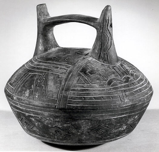 Double Spout And Bridge Bottle With Bird Paracas The Metropolitan