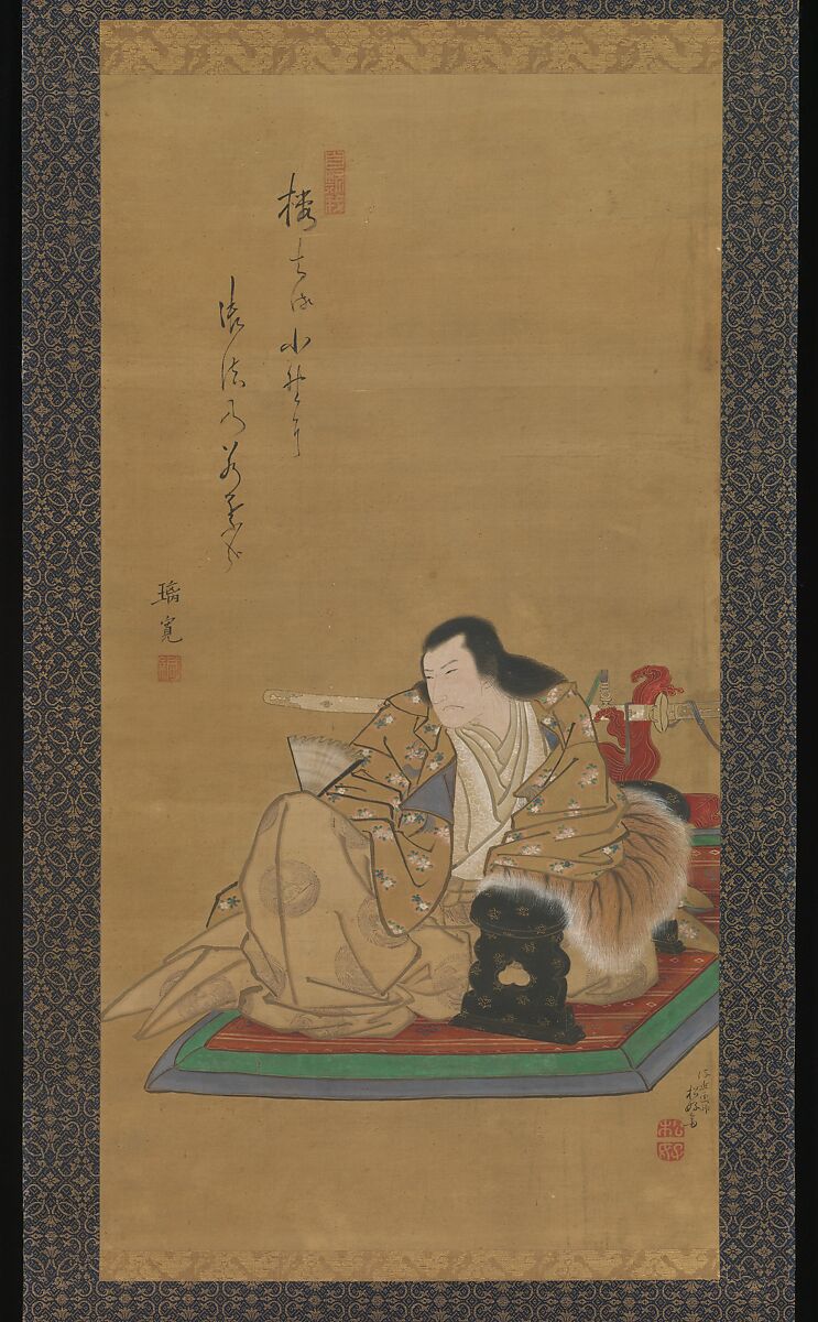 The Actor Arashi Kitsusaburō I (Kichisaburō II) as Prince Koretaka, Shunkōsai Hokushū, Hanging scroll; ink and color on silk, Japan