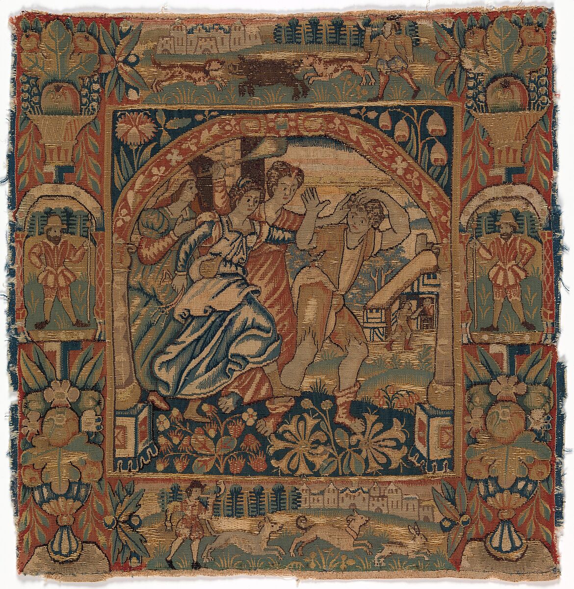 "The Prodigal Son Driven Out by Harlots" from a set of six of The Parable of the Prodigal Son, Anonymous Workshop, British, Silk, wool (22 warps per inch, 10 per cm.)