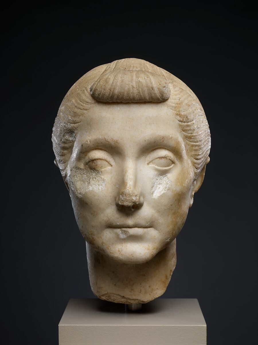 Marble head of an elderly woman, Marble, Roman