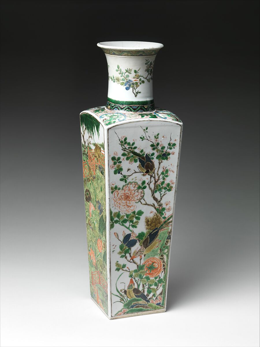 Vase with flowers and birds of the four seasons
, Porcelain painted in overglaze polychrome enamels (Jingdezhen famille verte ware), China