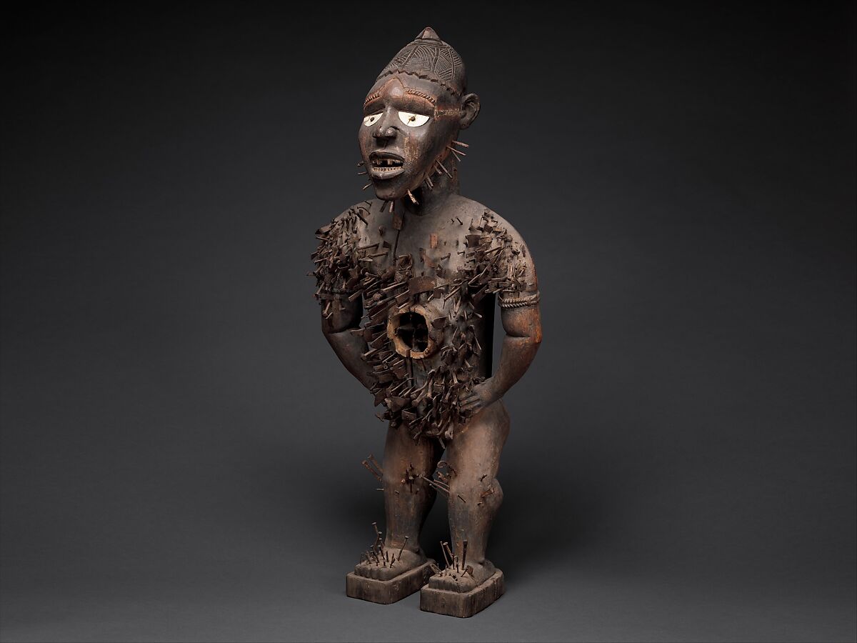 Mangaaka Power Figure (Nkisi N’Kondi), Wood, iron, resin, ceramic, plant fiber, textile, pigment, Kongo artist and nganga, Yombe group