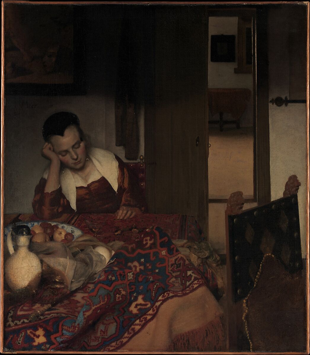 A Maid Asleep, Johannes Vermeer, Oil on canvas