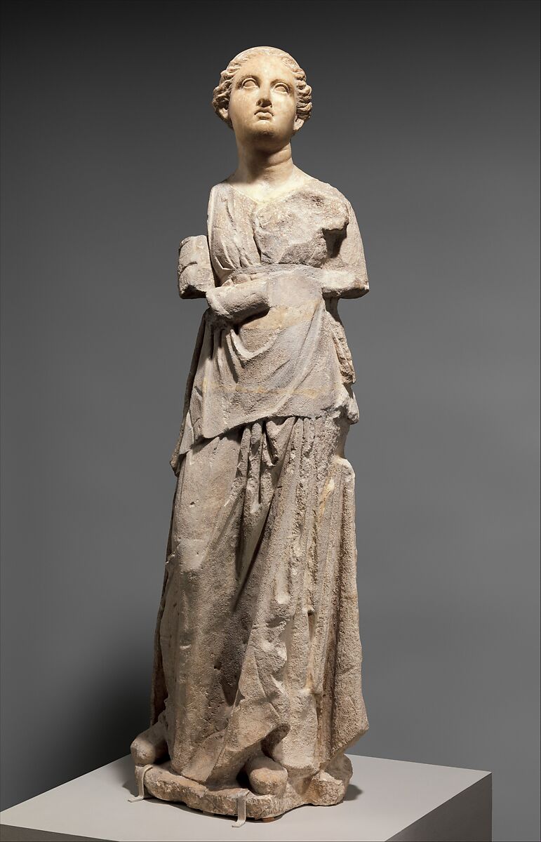 Marble and limestone statue of an attendant, Marble and limestone, Greek, South Italian, Tarentine