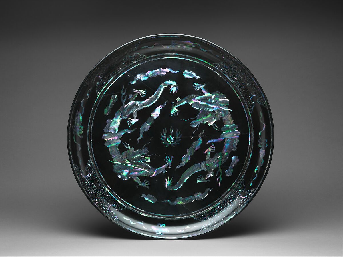 Tray with Pair of Dragons, Black lacquer inlaid with mother-of-pearl, Japan (Ryūkyū Islands)