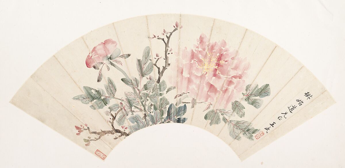 Peony, Wang Wu, Folding fan mounted as an album leaf; ink and color on paper, China
