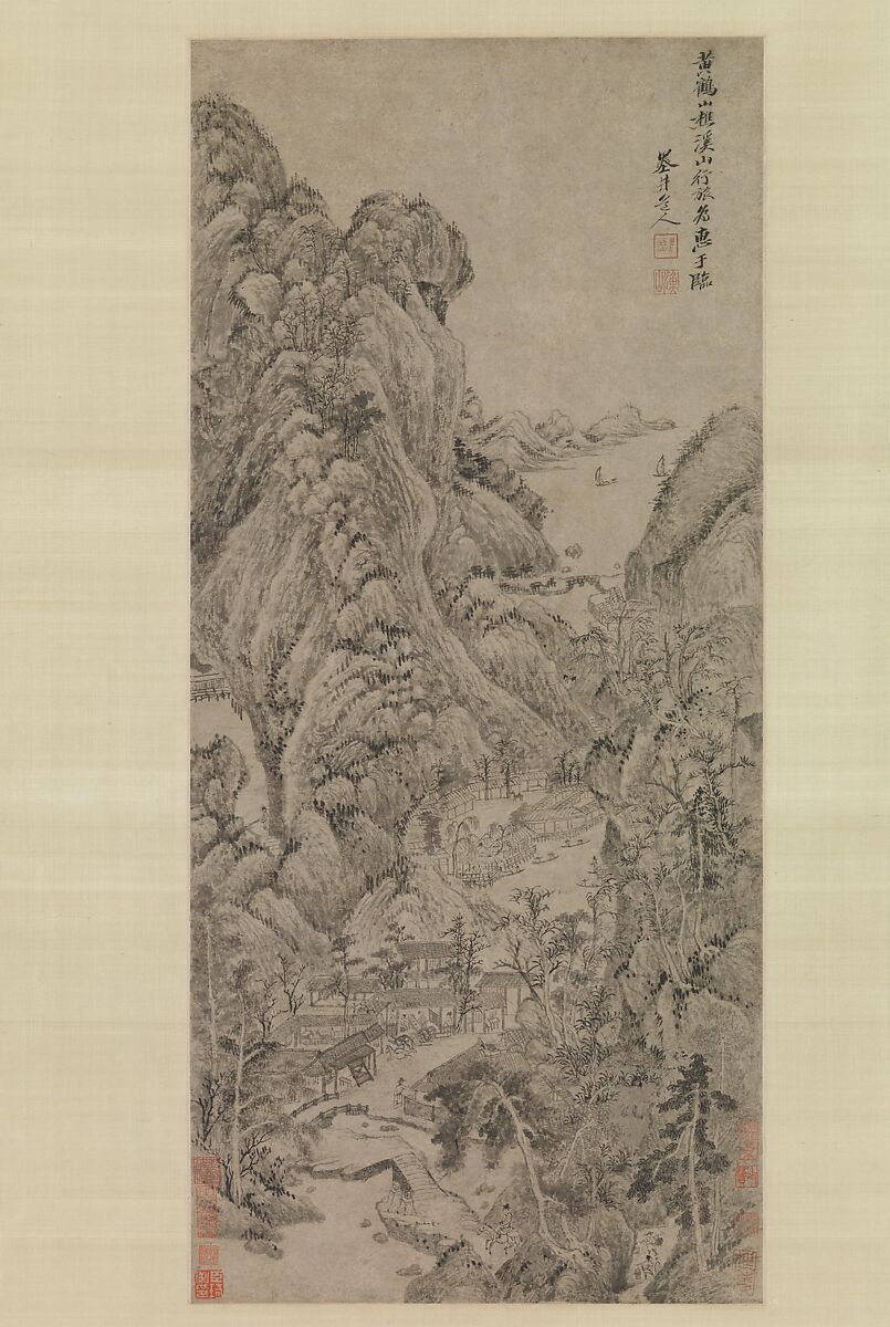 Travelers among Streams and Mountains, Wu Li, Hanging scroll; ink on paper, China