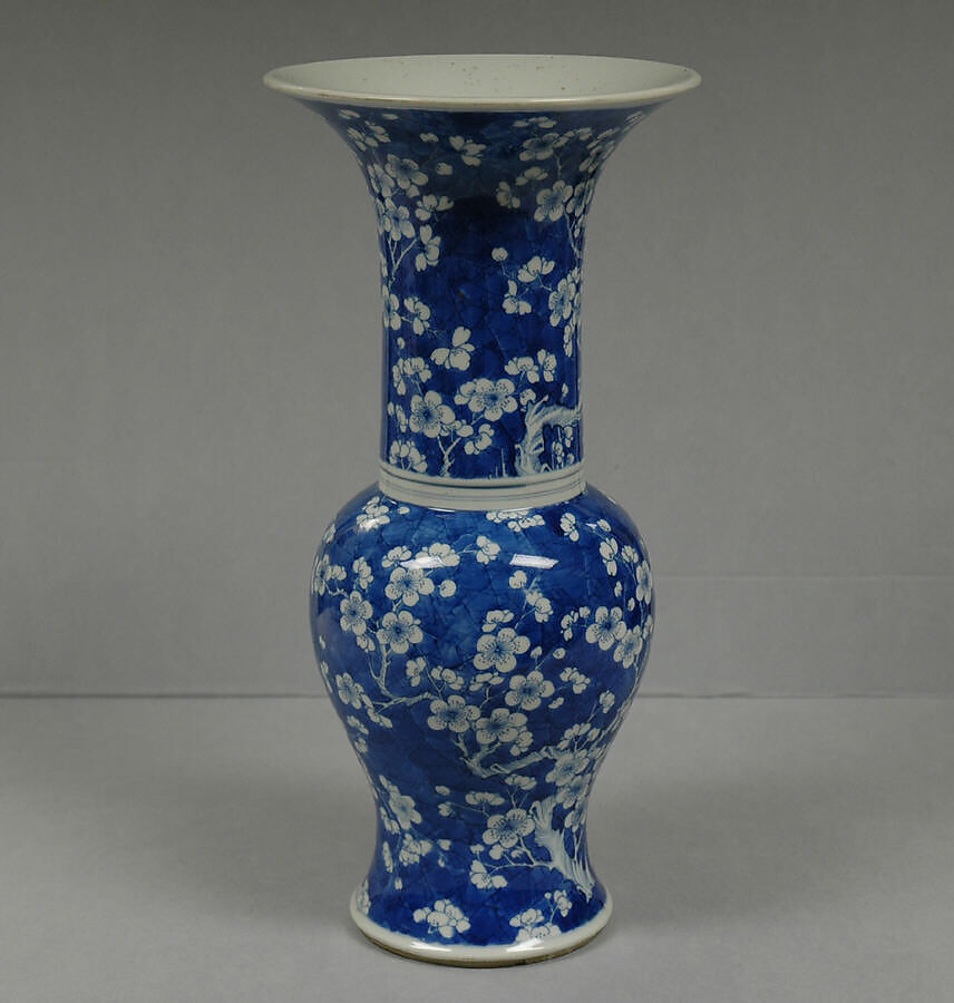 Vase decorated with blossoming plum, Porcelain painted with cobalt blue under transparent glaze, China