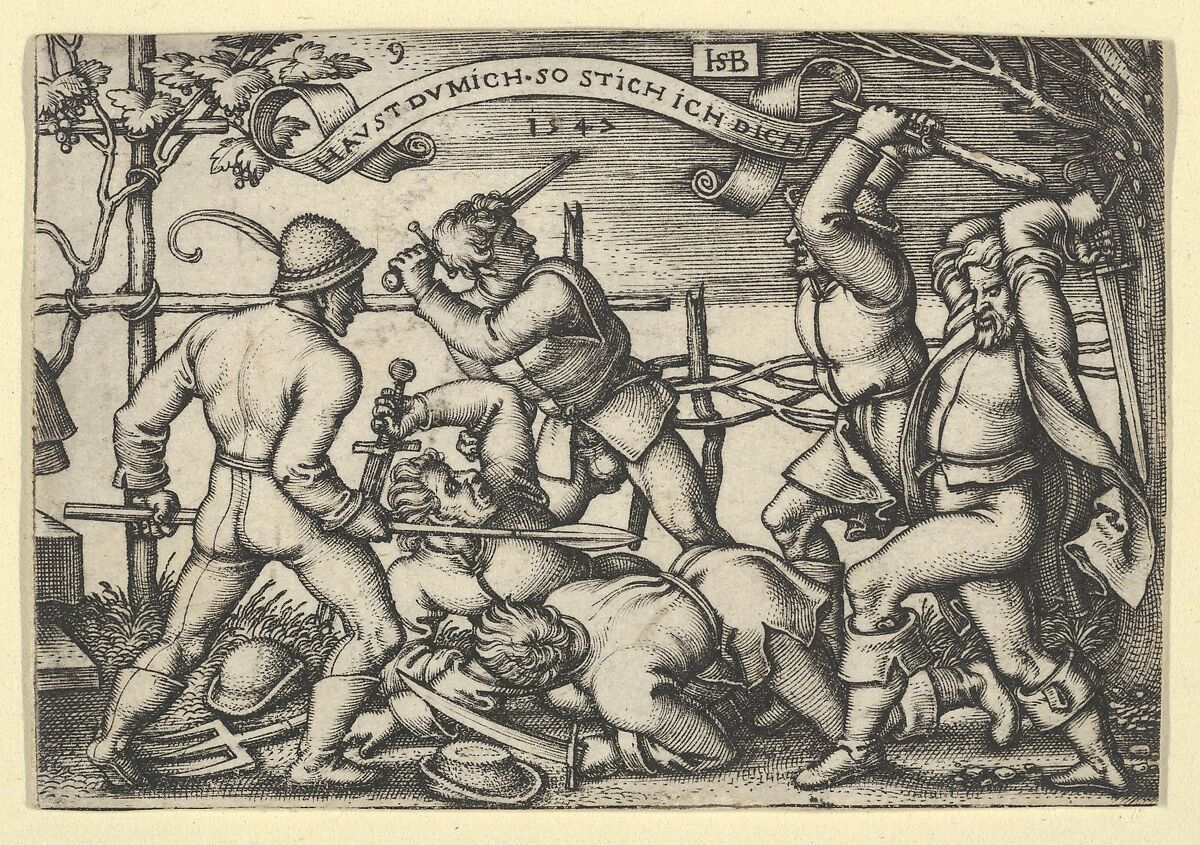 Peasants' Brawl from "The Peasants' Feast" or "The Twelve Months", Sebald Beham, Engraving; first state of two (Pauli)