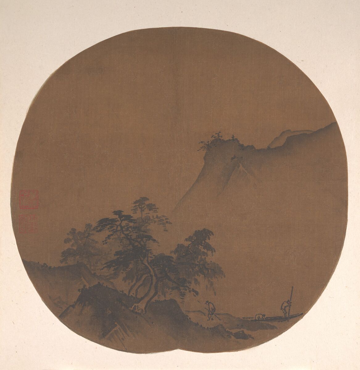 Windswept lakeshore, Xia Gui, Fan mounted as an album leaf; ink on silk, China