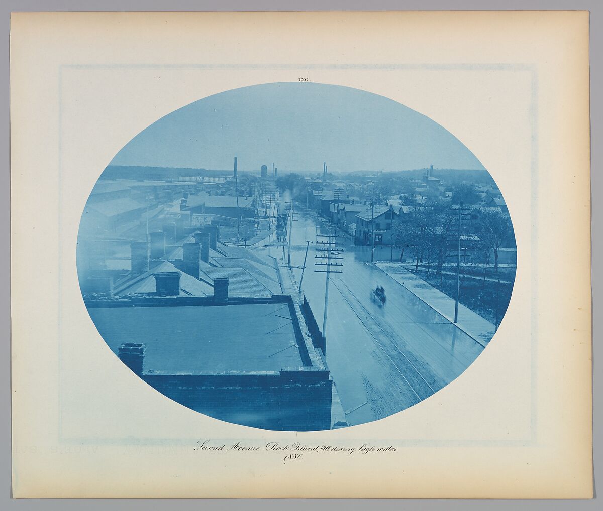 Second Ave Rock Island, Ill. during high water, Henry P. Bosse, Cyanotype