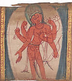 Bodhisattva Amoghapasa, Leaf from a dispersed Ashtasahasrika Prajnaparamita (Perfection of Wisdom) Manuscript, Ink and color on palm leaf, India, Bihar or West Bengal