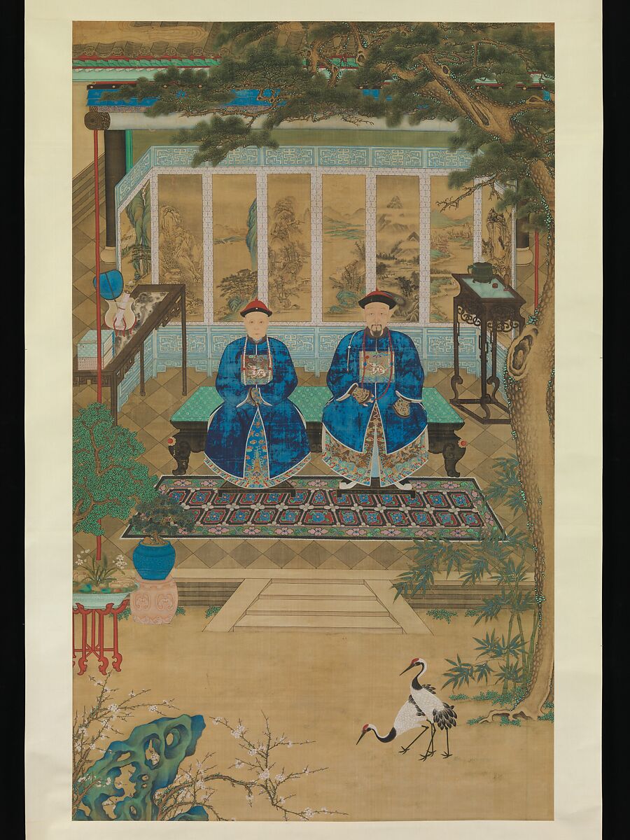 Portrait of husband and wife, Unidentified artist, Hanging scroll; ink and color on silk, China