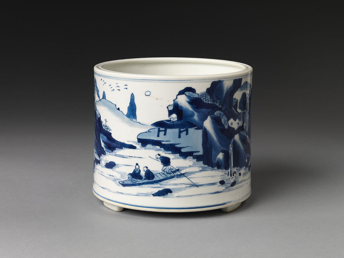 Censer with figures in landscape, Porcelain painted in underglaze cobalt blue (Jingdezhen ware), China