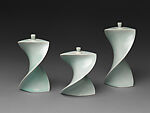 Faceted Covered Vessels with Pale Blue Glaze, Yagi Akira, Porcelain with pale blue glaze (seihakuji), Japan