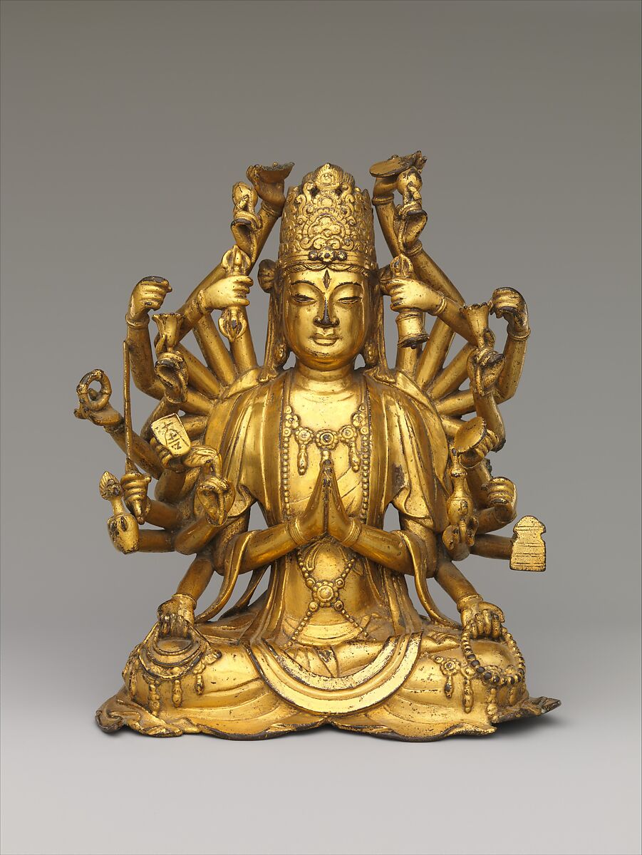 Avalokiteshvara in a Multiarmed Tantric Form, Gilt arsenical bronze, China, Yunnan Province