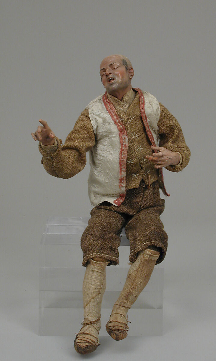 Shepherd, Polychromed terracotta head and wooden limbs; body of wire wrapped in tow; cotton and burlap garments; leather soles