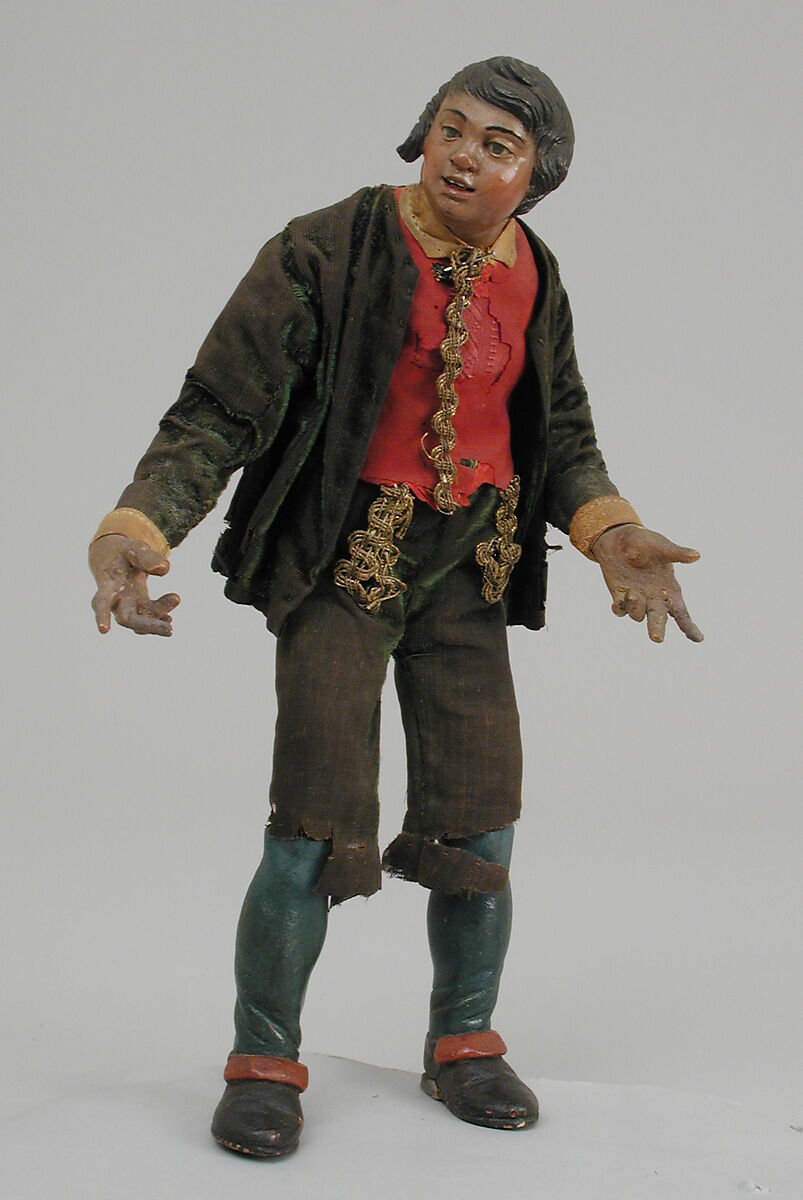Standing man in velvet suit, Polychromed terracotta head; wooden limbs; body of wire wrapped in tow; various fabrics including velvet