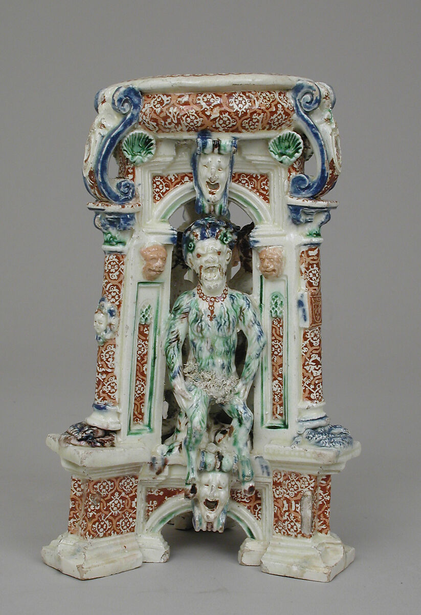 Salt, Lead-glazed earthenware inlaid with slip, with molded ornament