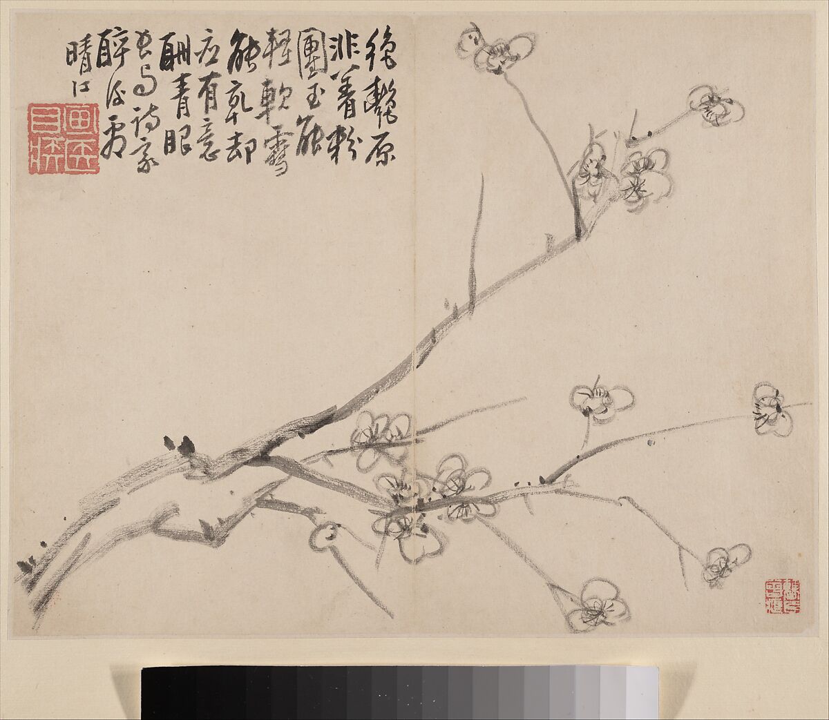 Album of Blossoming Plum, Li Fangying, Album of eight paintings; ink on paper, China