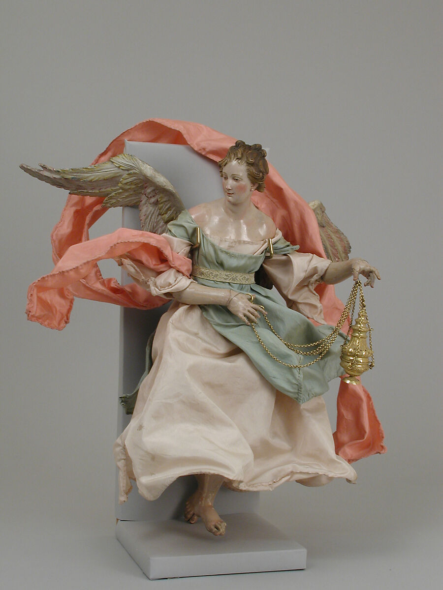 Angel, Giuseppe Sanmartino, Polychromed terracotta head; wooden limbs and wings; body of wire wrapped in tow; various fabrics