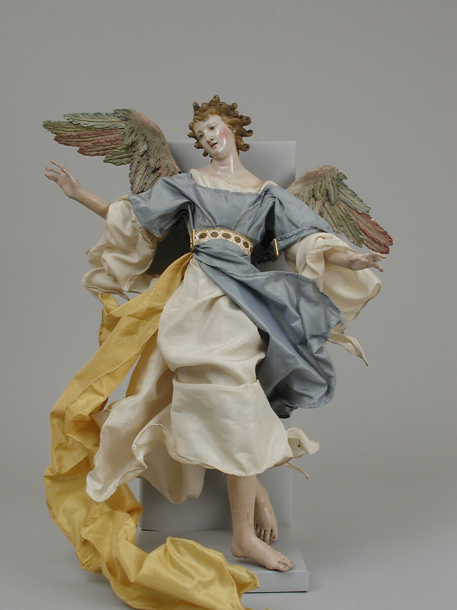 Angel, Polychromed wood and terracotta; silk robes