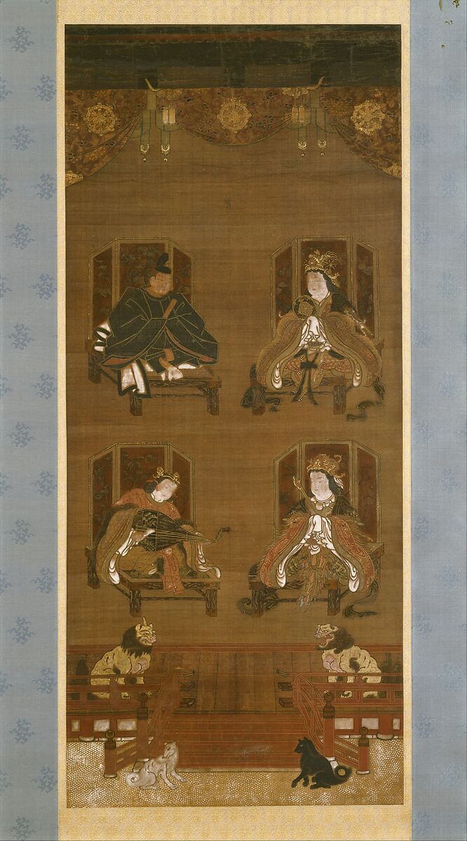 The Four Deities of Mount Kōya, Hanging scroll; ink, color, and gold on silk, Japan