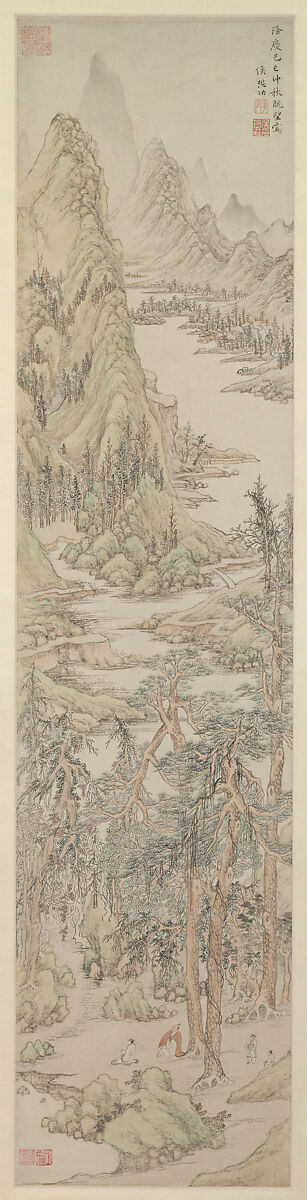 Lofty mountains, Hou Maogong, Hanging scroll; ink and color on paper, China