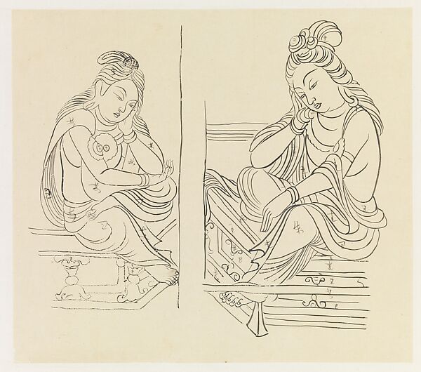 Pensive bodhisattvas, Xie Zhiliu, Drawing; ink on transparent paper, China