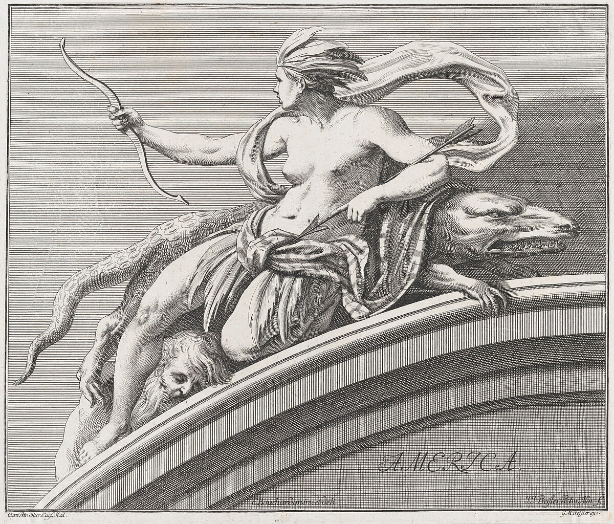 Allegory of America, from the Four Continents, Johann Justin Preissler, Engraving