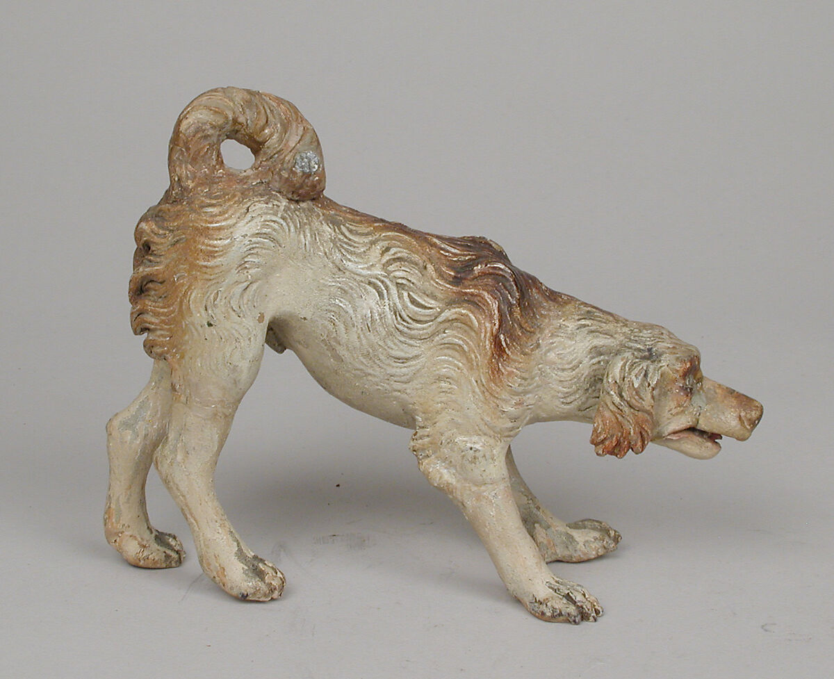 Dog, Polychromed terracotta body; wooden feet