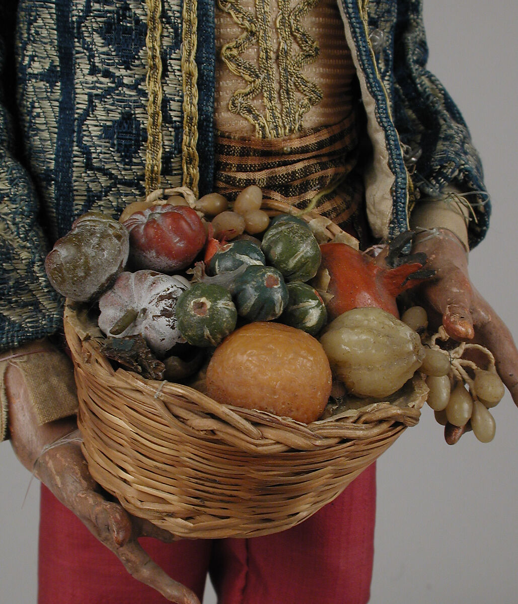Basket of fruit and vegetables, Wax and wicker