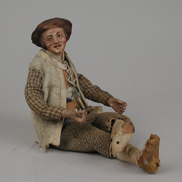 Shepherd, Polychromed terracotta head; wooden limbs; body of wire wrapped in tow; various fabrics; leather