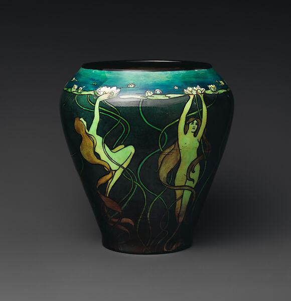 Vase with water nymphs, Adelaide Alsop Robineau, Porcelain, American