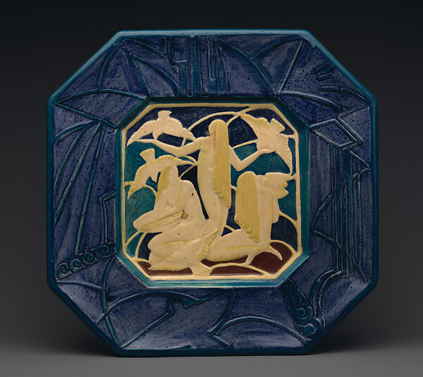 Plaque with nudes and birds, Thelma Frazer, Earthenware, American
