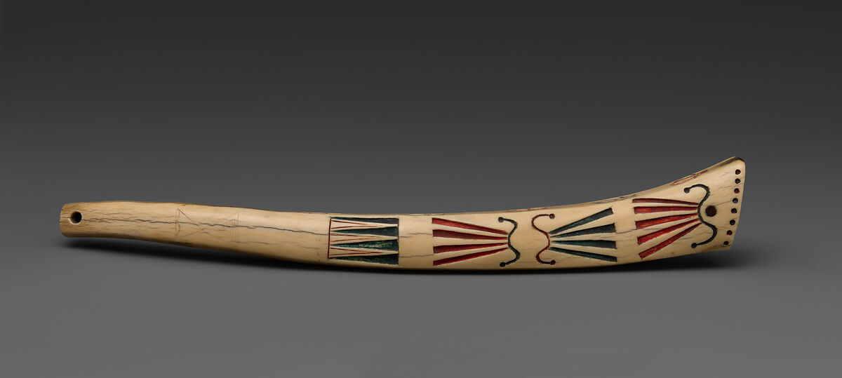 Quirt handle, Elk antler and pigment, Eastern Plains, probably Meskwaki, Native American