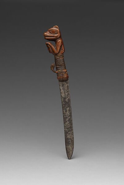 Dagger , Wood, steel, and vegetal fiber, Tlingit, Native American