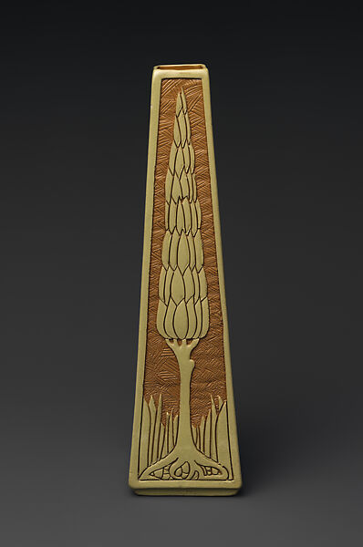 Della Robbia vase with cypress trees, Frederick Hurten Rhead, Earthenware, American