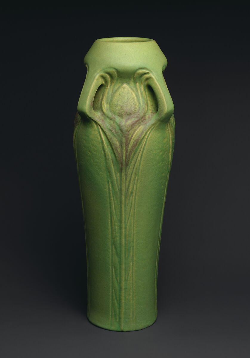 Vase with peacock feathers, Artus Van Briggle, Stoneware, American