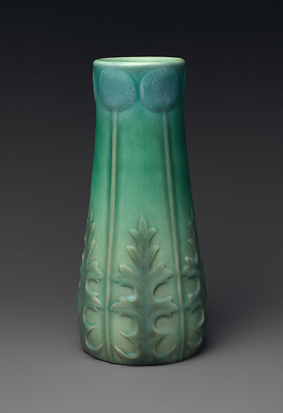 Vase with globe thistles, Anna Marie Valentien, Earthenware, American