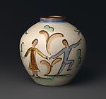Vase with picnickers, Maija Grotell, Earthenware, American