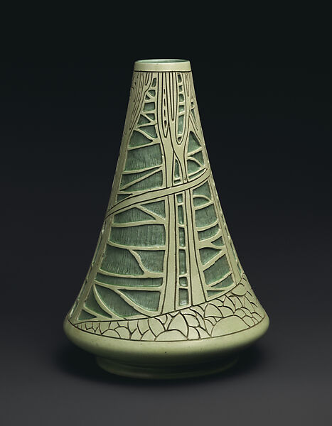 Della Robbia vase with trees, Frederick Hurten Rhead, Earthenware, American