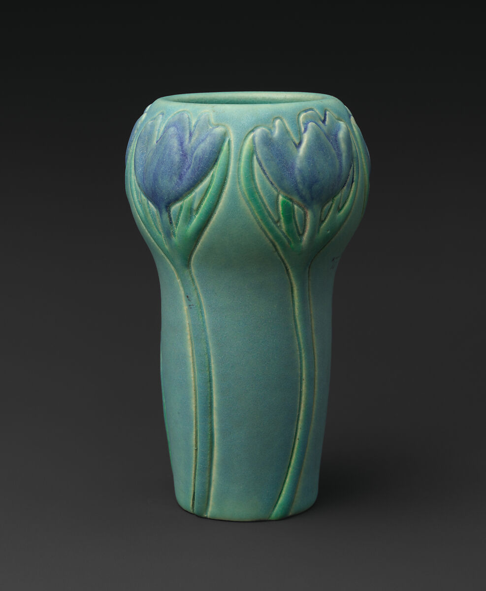 Vase with crocuses, Artus Van Briggle, Stoneware, American