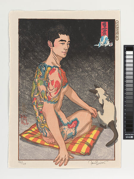 “Kuniyoshi’s Cats,” from the series:  A Hundred Shades of Ink of Edo
, Paul Binnie, Woodblock print (nishiki-e); ink and color on paper; large vertical ōban, Japan