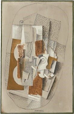 The Violin, Georges Braque, Oil, sawdust, and wood particles on canvas