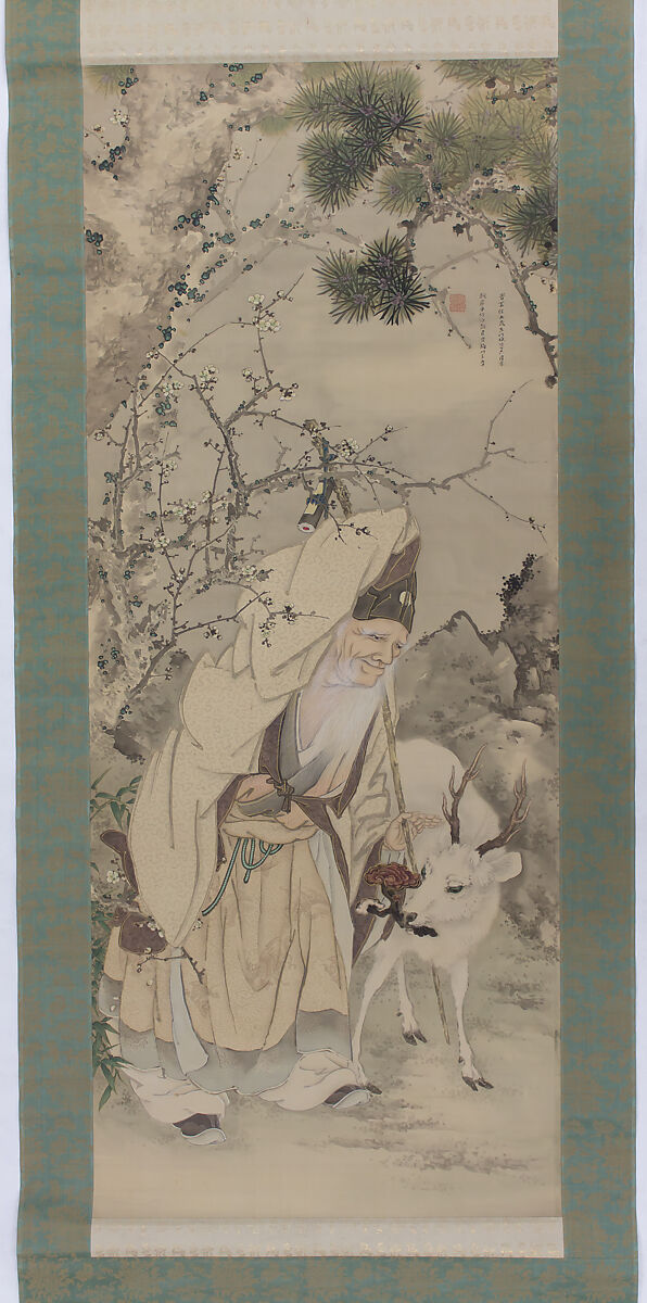 Jurōjin, Gan Ku (Kishi Ganku), Hanging scroll; ink and color on silk, Japan