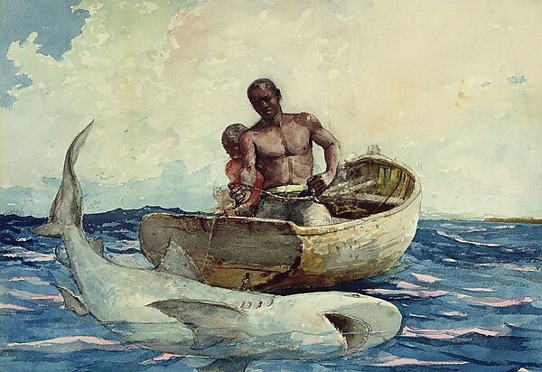 Shark Fishing, Winslow Homer, Watercolor on paper, American