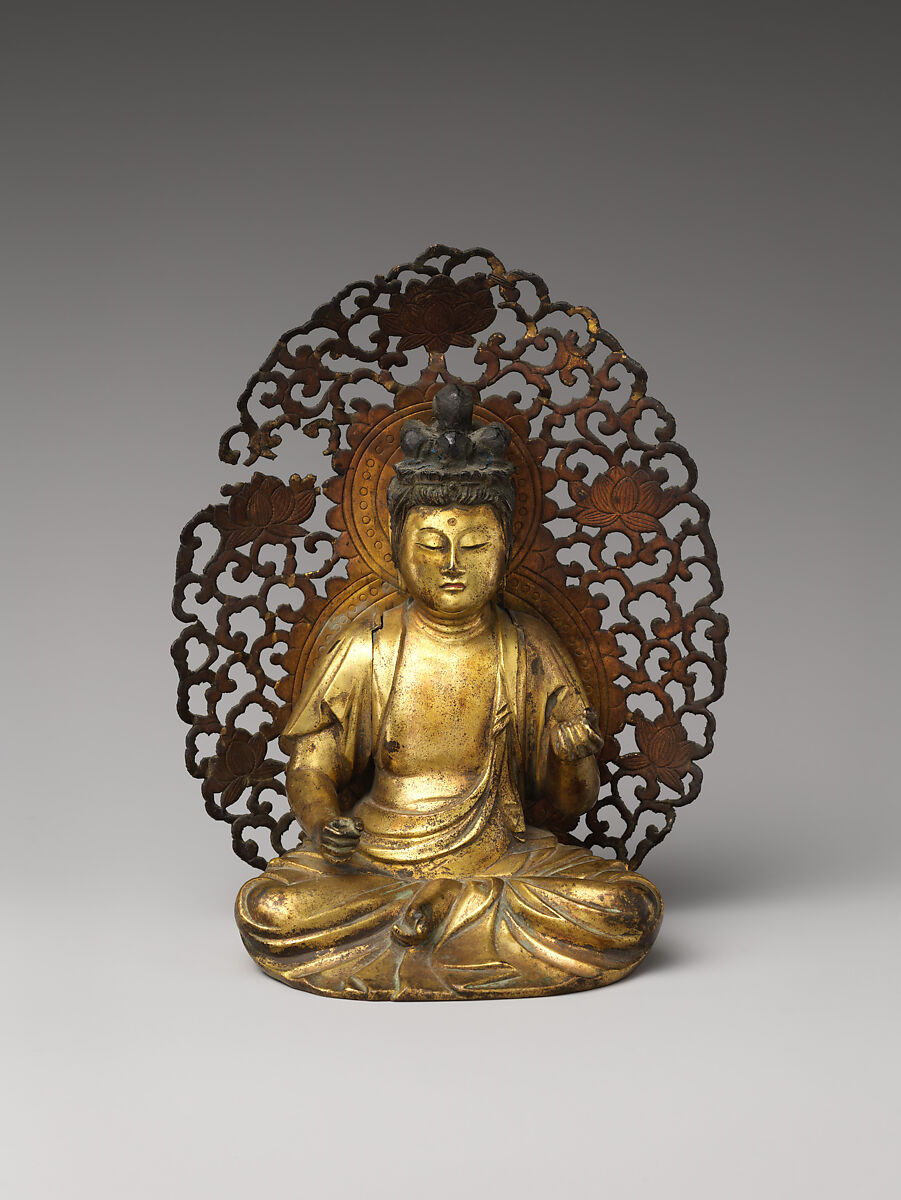 The Bodhisattva Monju (Manjushri) with Eight Topknots, Gilt bronze, Japan