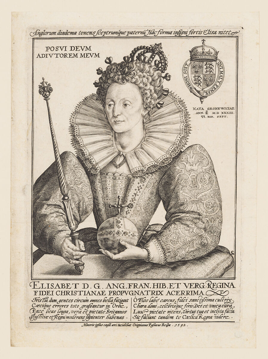 Queen Elizabeth I, Crispijn de Passe the Elder, Engraving; second state of three