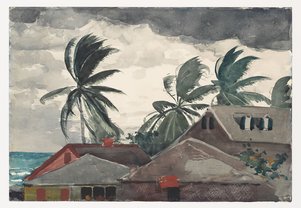 Hurricane, Bahamas, Winslow Homer, Watercolor and graphite on off-white wove paper, American